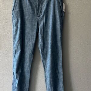 GAP Straight Leg Linen-Blend Pants in Chambray Blue